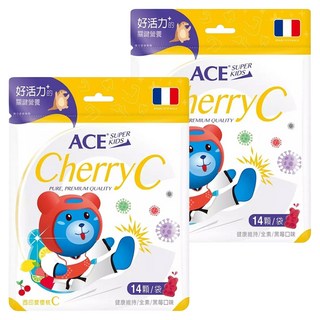 ACE SUPER KIDS 西印度櫻桃C軟糖 14顆/袋, 健康維持, 全素/黑莓口味, 法國研發, 每顆50毫克, 39.2g, 2包