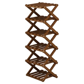 小麥購物 竹製免安裝折疊收納鞋架 L1448 26 x 26 x 88cm 6層, 茶色, 1個