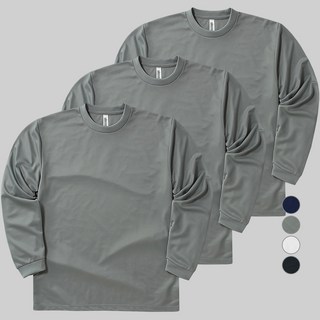 urbantee 男女通用運動機能快乾圓領長袖涼感T恤3件組, 灰色 + 灰色 + 灰色