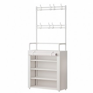 SHCJ 生活采家 落地型一體組合衣帽鞋架(含黑或白布套)5層60cm款, 白色, 1組