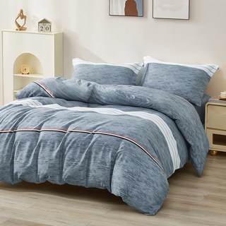 J-bedtime 床寢時光 台灣製絲柔棉被套床包組 紳士灰藍, 加大被套 + 加大床包 + 枕頭套 2個, 雙人被套 + 加大床包 + 枕頭套 2個, Queen Size