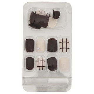 穿戴甲 彩繪凝膠美甲貼片 Set 24片, 清新棕格, 1盒