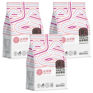 聯華製粉 BLUE JACKET 水手牌 強力吐司高筋麵粉 適用於麵包機 成品體積飽滿 烤焙彈性佳 吸水量高 麵糰操作性柔軟, 1kg, 3包