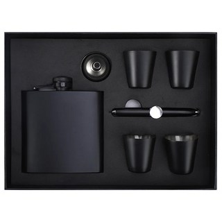 酒壺禮盒組 6oz七件組 不鏽鋼皮革, 酒壺 + 酒杯 + 漏斗 + 多功能筆, 1組