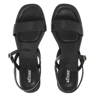 阿菲納爾 方頭柔軟氣墊繫帶涼鞋, 25cm, 黑色