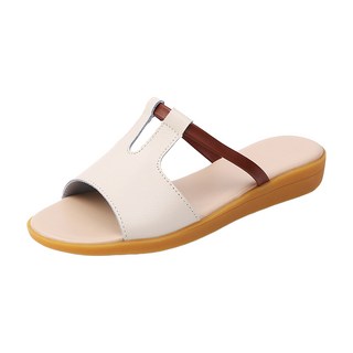 真皮牛皮女士戶外防滑涼拖鞋 LS27, 40, 米色, 1雙