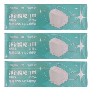 淨新科技 4D成人立體細耳醫療口罩, 25片, 5盒, 青綠色