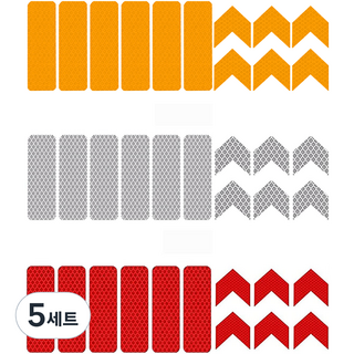 夜間用安全警告反光貼紙 長方形18p + 箭頭18p組合, 黃色 + 紅色 + 銀色, 5套