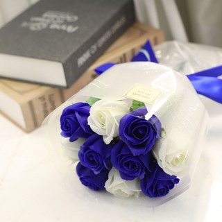 黑白香皂花裸玫瑰花束, 藍色, 1個