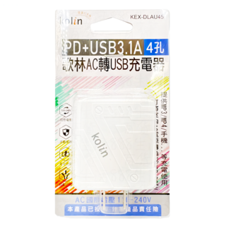 Kolin 歌林 PD + 3USB 3.1A充電器 KEX-DLAU45, 顏色隨機, 1個