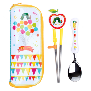 ERiC CARLE 艾瑞卡爾 學習餐具盒組, 304不鏽鋼, 筷子*1雙+湯匙*1支+收納袋*1個, 混合顏色, 1組