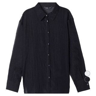 MIXXO 女款鈕扣隱密開叉透視雪紡衫