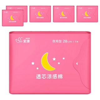icon 愛康 透芯涼感棉, 夜用型 28cm, 7片, 6包