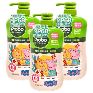 Probo 博寶兒 植萃洗髮露 佩佩豬, 大小燕麥植萃精華 滋養髮絲, 含人蔘精華 強健髮根, 卡通人物外包裝, 650ml, 3瓶
