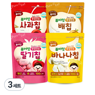 Pure Eat 冷凍果乾片, 3組, 蘋果口味+梨子口味+草莓口味+香蕉口味