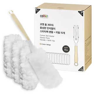 코멧 홈 360도 풍성한 핸들 먼지떨이 스타터팩 + 리필 15p 세트, 화이트, 1세트