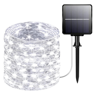 AHOYE 防水LED裸燈珠燈串 白光 100燈 太陽能供電 戶外燈條燈飾, 1組, 白色