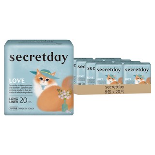 Secretday 韓國原裝進口 Love系列 護墊, 加長型 18cm, 20片, 8包