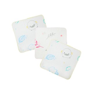 PiYOPiYO 黃色小鴨 雙層水洗印花手帕組 100%棉 3入 新生兒適用, 30 x 30cm, 粉色, 1組