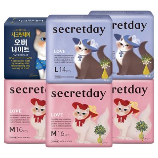 secretday 韓國原裝進口 Love系列 衛生棉組合包 一般型+量多型+夜用型, 24.5cm + 29cm + 36cm, 86片, 1組, 一般型 24.5cm + 量多型 29cm + 夜用型 36cm
