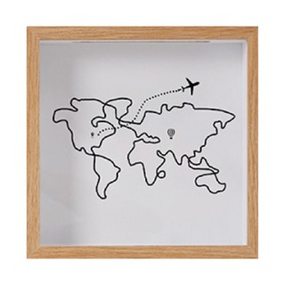 小麥購物 門票/明信片回憶儲存盒/相框式存錢罐 20 x 20cm 地圖, 原木色, 1個