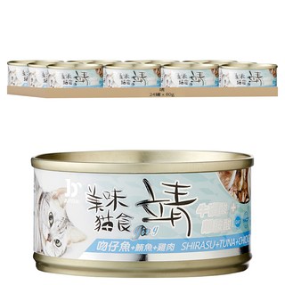 靖 特級貓罐, 鮪魚 + 雞肉 + 吻仔魚, 80g, 24罐