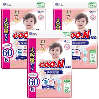 GOO.N 大王 日本境內版 敏感肌UJ系列 黏貼型尿布 9~14kg, L, 180片