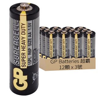 GP Batteries 超霸 超級碳鋅電池 3號 AA 1.5V, 12顆, 1組