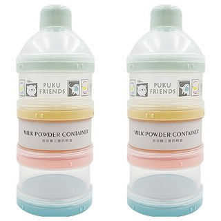 PUKU 藍色企鵝 彩色三層奶粉盒, 食品級PP材質, 適用於存放小零食, 分層設計，清洗方便, 半透明包裝, 泡泡糖, 2個