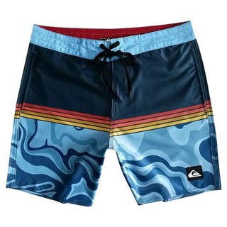 愛北鼻 成人男沙灘褲 快乾透氣, 1入, 藍波浪+紅黃條, 38碼