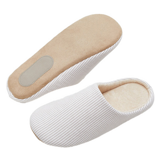 Ego life日式直條紋防滑靜音皮鞋底保暖居家拖鞋