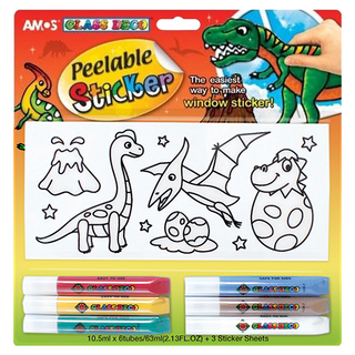 AMOS 阿摩司 創意玻璃貼DIY, 橘色恐龍 多色, 1組