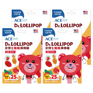ACE SUPER KIDS 牙博士棒棒糖 8支 Set 無人工色素、香料和防腐劑 含膳食纖維 美國進口, 草莓 + 柳橙, 60g, 4袋