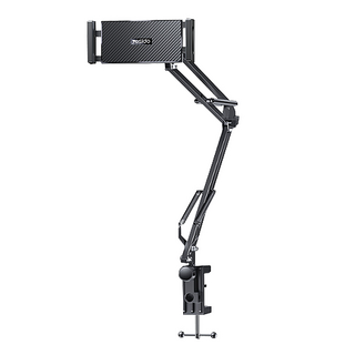 yesido鋁合金床頭懶人支架，360度調節，多方位折疊，適用於手機/平板, 黑色, 1個