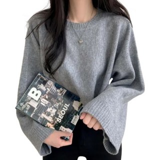 FB5002 奶茶系短版毛衣, 肩寬57cm 胸寬54cm 全長47cm 袖長42cm, 灰