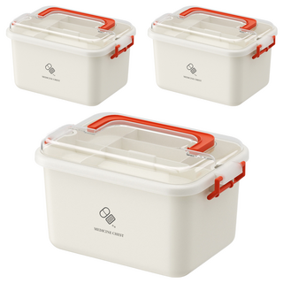 雙層大容量醫藥箱 藥品收納盒 醫護箱 大號(29 x 21 x 18cm) 紅色, 3個