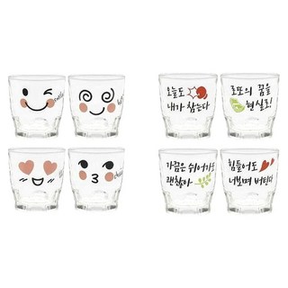 ARTWARE 表情燒酒杯+韓文燒酒杯 玻璃材質 透明色, 表情圖案 + 韓文圖案 透明色, 1組