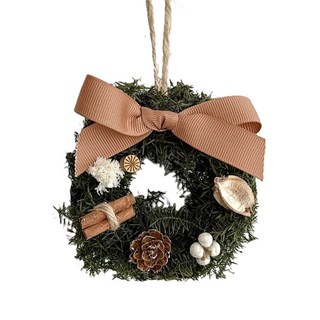 聖誕雪松吊掛迷你花圈 美拉德咖色, 9cm, 1個