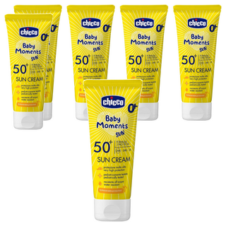 Chicco 寶貝嬰兒輕潤防曬乳霜 SPF50+ 75ml 適用於0歲以上新生兒及敏感肌 隔離UVA/UVB/紅外線, 6條