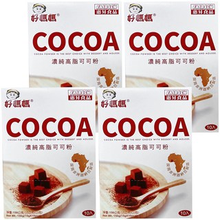FAIRSEN 惠昇食品 好媽媽 濃純高脂可可粉 無添加砂糖 含膳食纖維, 15g, 10包, 4盒