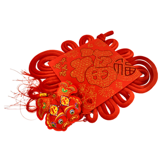 中國結吊飾 紅色福字, 雙魚納福