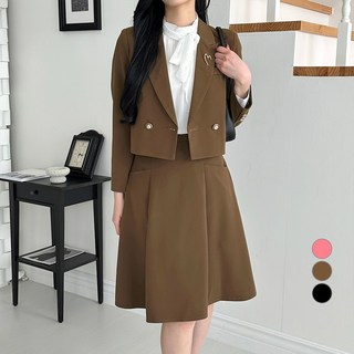 Paperments 雙排扣短版西裝外套半身裙半正式套裝 06421