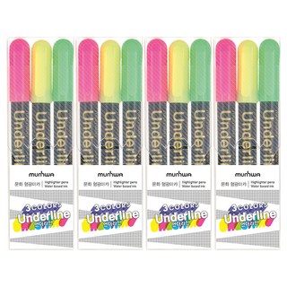 문화연필 언더라인 형광펜 3색 세트, 분홍 + 노랑 +연두, 4팩