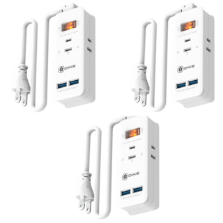 DIKE 安全加強型一切三座雙USB電源延長線 1.1m 雙USB智能分流 獨立三面AC插座, 白色, 3條