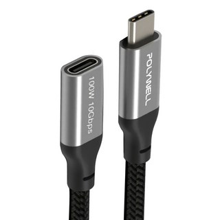 POLYWELL 寶利威爾 USB Type-C延長線 100W 10Gbps 公對母 可充電 可傳輸 編織線 PW15-W45-A351, 1條, 0.5m