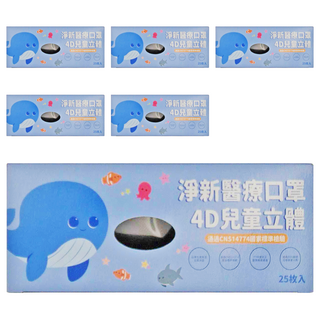 淨新科技 兒童4D立體細耳醫療口罩, 25片, 6盒, 黑色