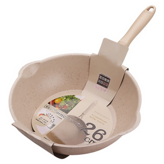 麥飯石不沾炒鍋 晶鑽白, 26cm, 1個