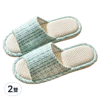 小香風亞麻拖鞋, 100%亞麻, 聚氯乙烯(PVC), 涼爽 柔軟 透氣 吸汗, 24cm, 水藍色, 2雙