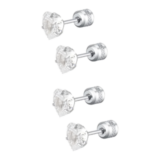 耀眼美人 雙鋯石鑽醫療鋼/不銹鋼耳環, 銀色