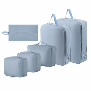 E.dot 機能抗皺壓縮旅行收納袋6件組 藍色 多尺寸壓縮衣物收納套裝, 1組